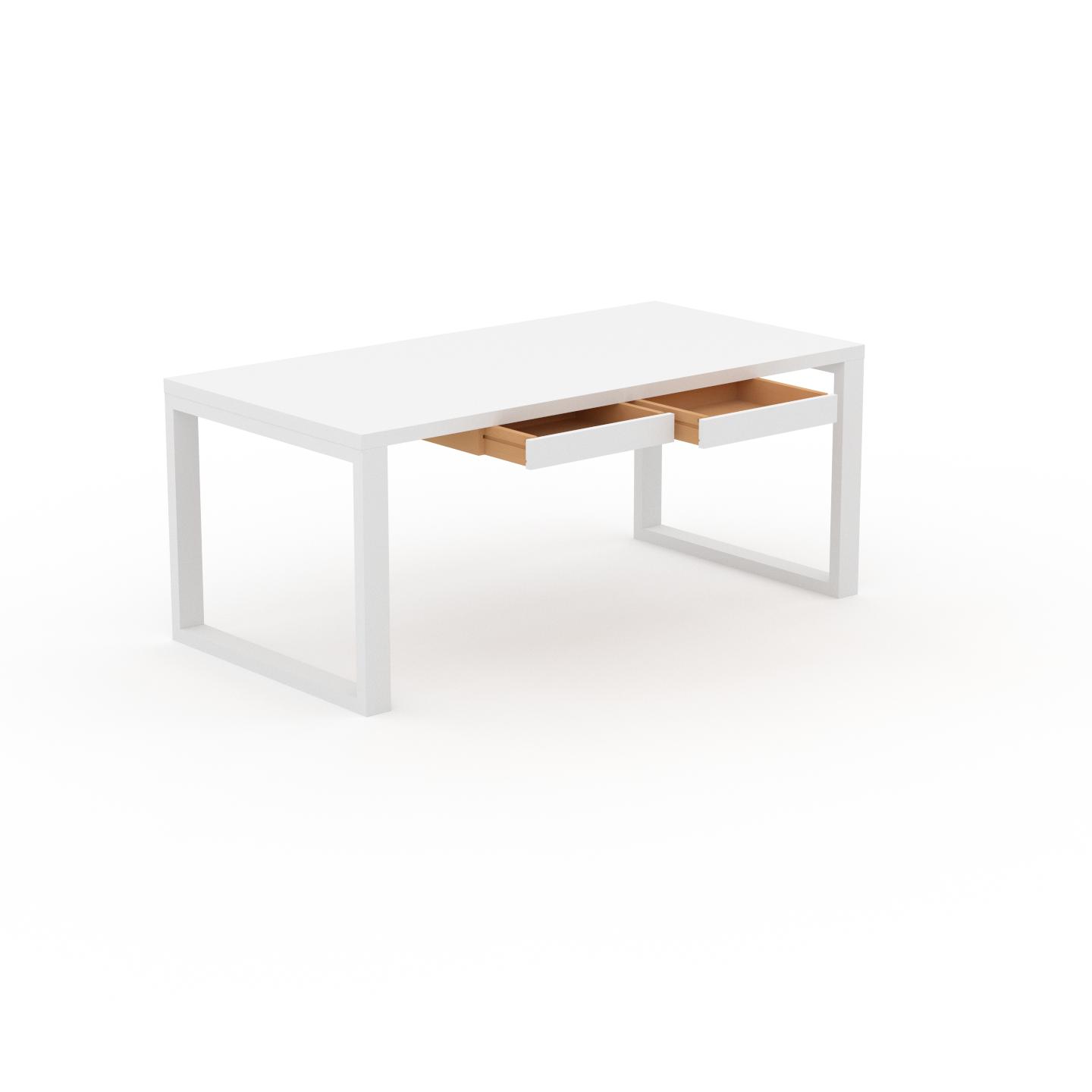 MYCS Schreibtisch Massivholz Weiß - Moderner Massivholz-Schreibtisch: mit 2 Schublade/n - Hochwertige Materialien - 180 x 75 x 90 cm, konfigurierbar