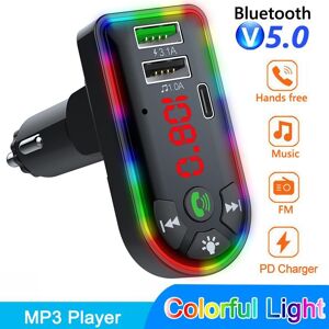 TOP-CAR-MALL New Colorful Car FM Transmitter USB+Type-C  5V 3.1A FM Transmitter Bluetooth 5.0 Car MP3 Player Wireless Handsfree Car Kit U Disk/TF Music Player