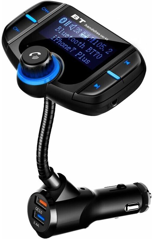 Groofoo - Bluetooth fm Transmitter 5V/2.4A Quick Charger 3.0 Wireless Car MP3 Player Hands-Free Audio Radio Adapter with 2 usb Chargers, 1.7' led