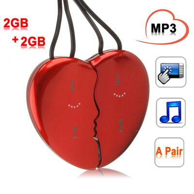 Sydämen muotoinen 2GB MP3 soitin kuulokkeilla, 2 in 1 (punainen)