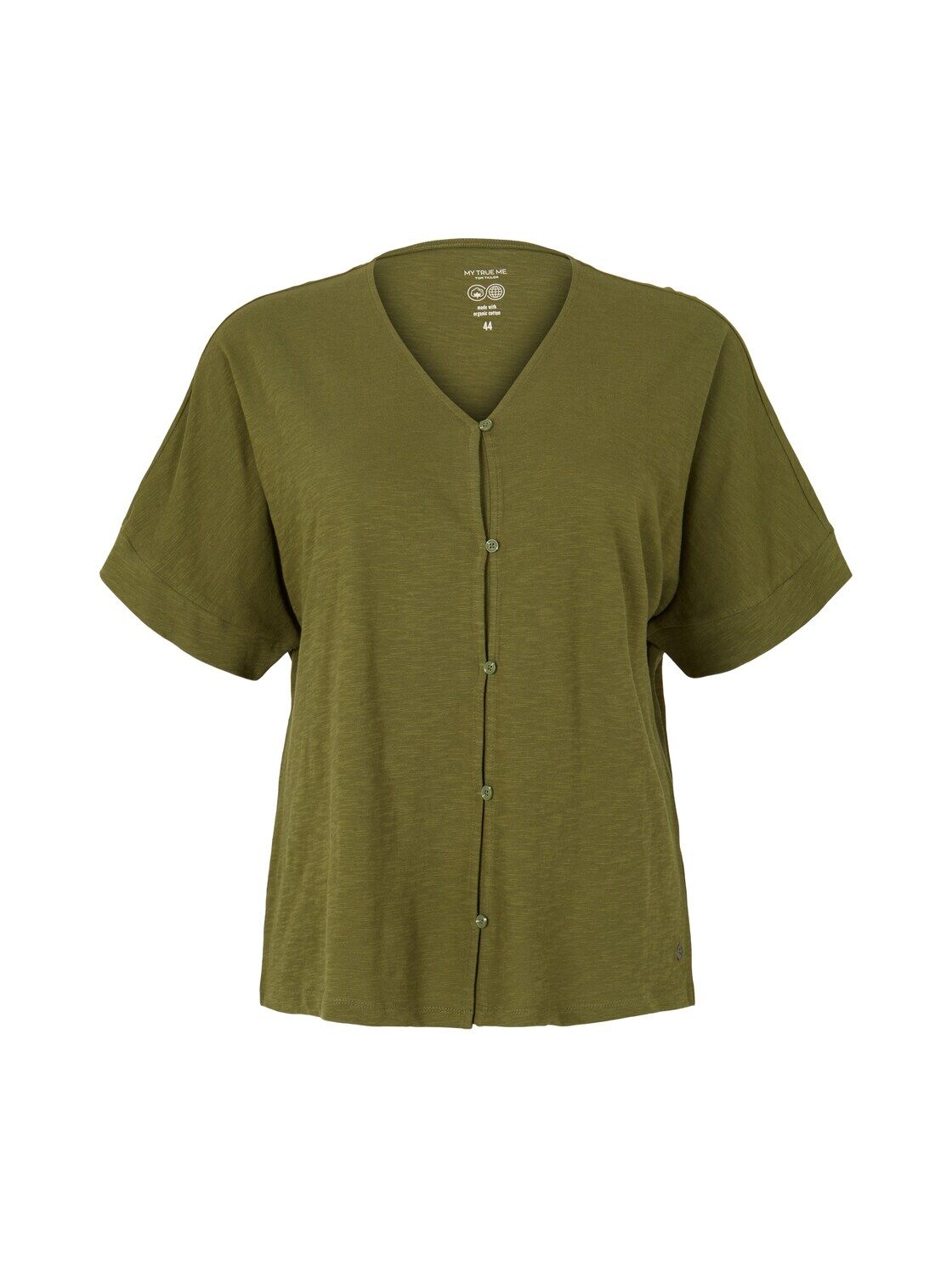 TOM TAILOR Damen Plus - T-Shirt mit Knopfleiste, grün, Gr. 54, baumwolle