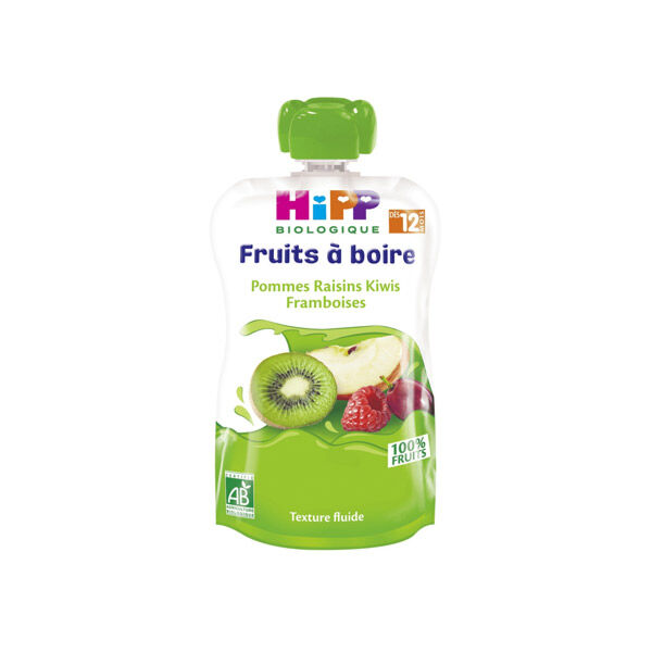 Hipp Bio Fruits à Boire Gourde Pommes Raisins Kiwis Framboises +12m 120ml