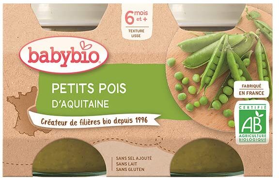 Babybio Légumes Pot Petits Pois +6m Bio 2 x 130g