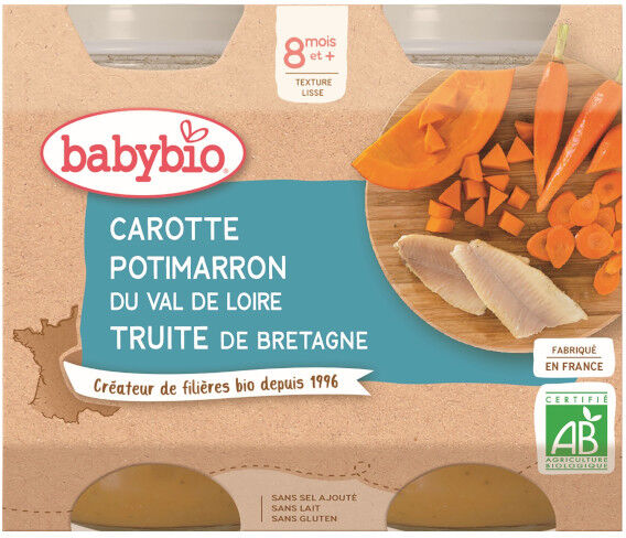 Babybio Repas Midi Pot Carotte Potimarron Truite +8m Bio 2 x 200g