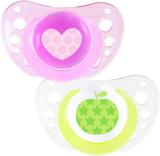 Chicco Physio Forma Air 6-16m Silicone Lot de 2+ Boite de Stérilisation Coeur Pomme