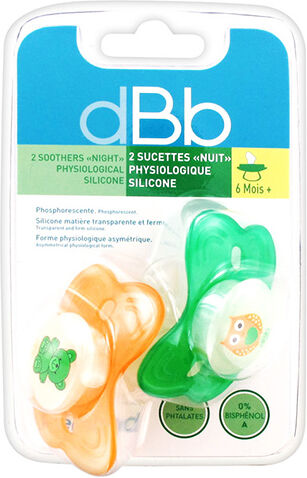 dBb Remond Sucette Physiologique Silicone Nuit 2ème âge Lot de 2