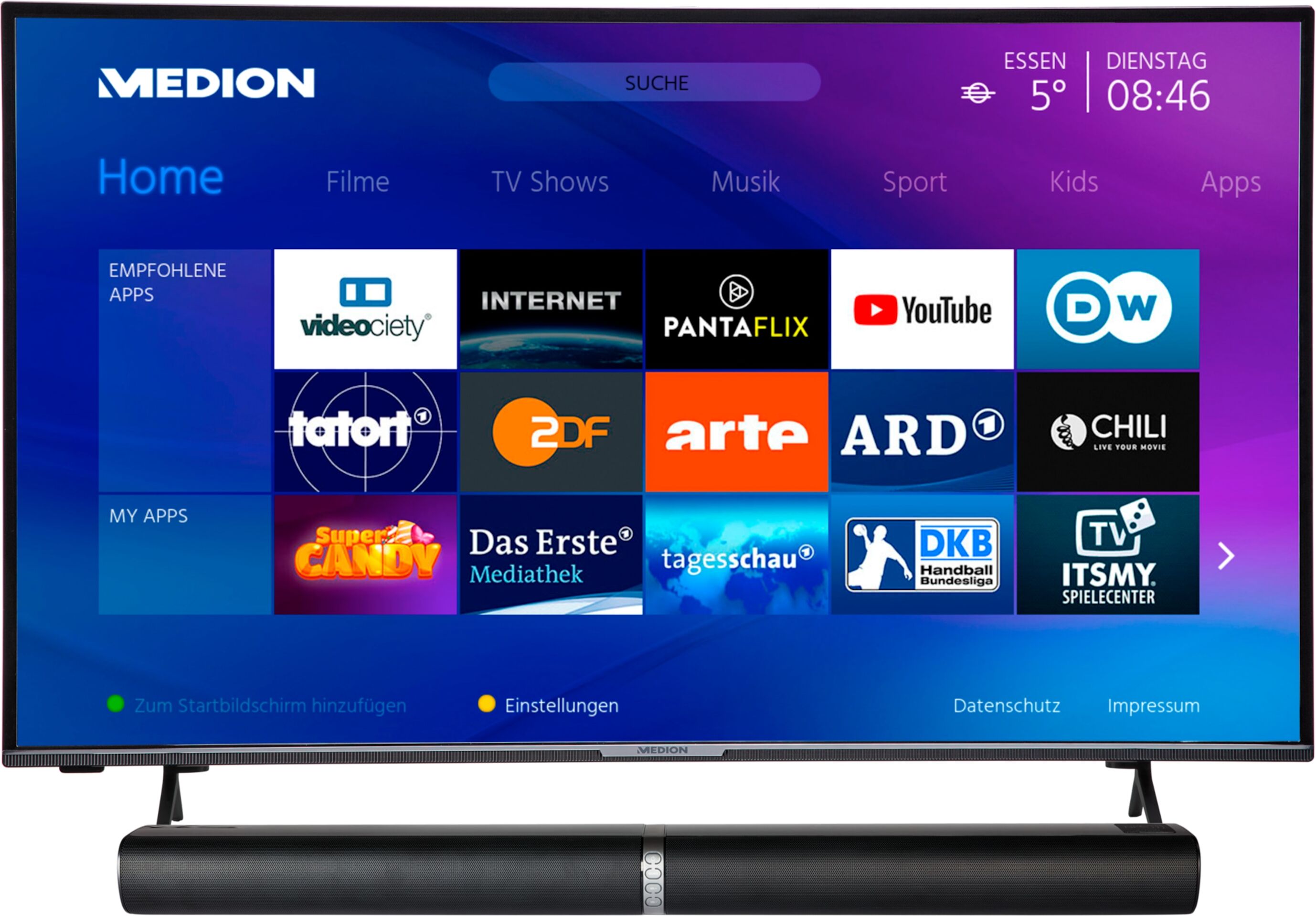 MEDION MEDION® Offre combinée ! LIFE® P14312 Full HD Smart-TV 43 pouces & P61202 Barre de son 2.0 avec Bluetooth