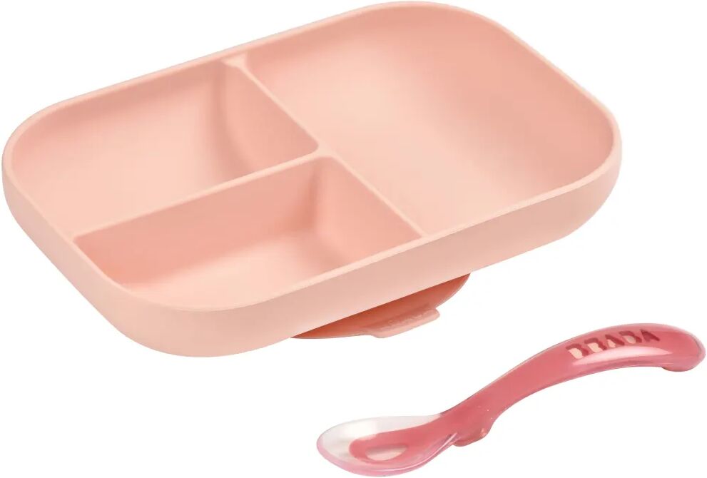 Beaba Ensemble d'assiette bébé à 2 compartiments Silicone Rose