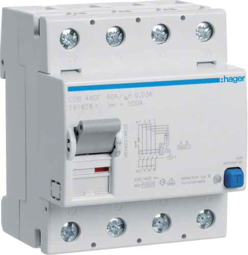 HAGER CDB640F - Interrupteur différentiel 40A - Type B - 4P - 30mA