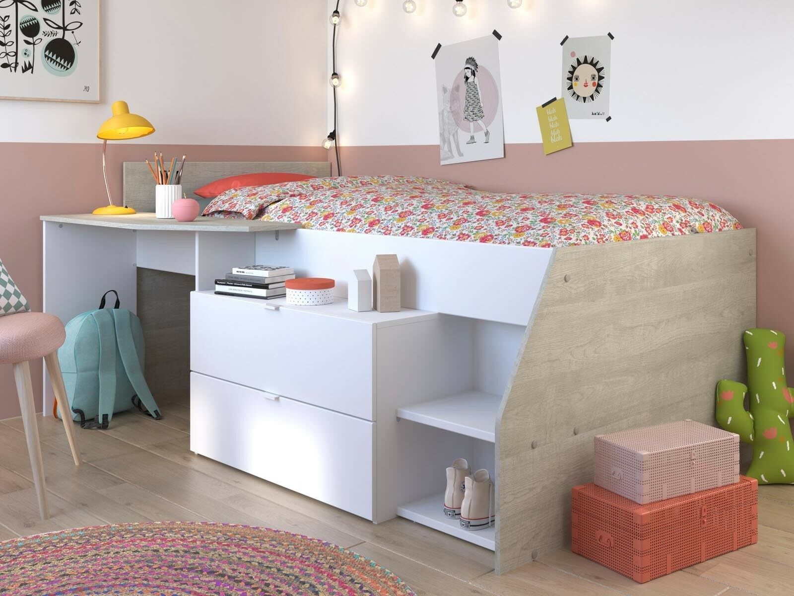 Mobistoxx Lit combiné MICKEY 90x190 cm blanc/gris loft