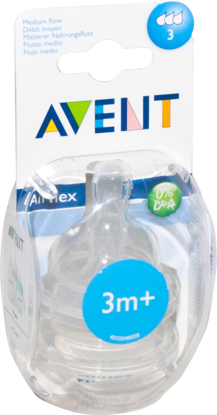 Avent Airflex Tetine Débit Moyen 3 Trous +3 Mois 2 Pièces