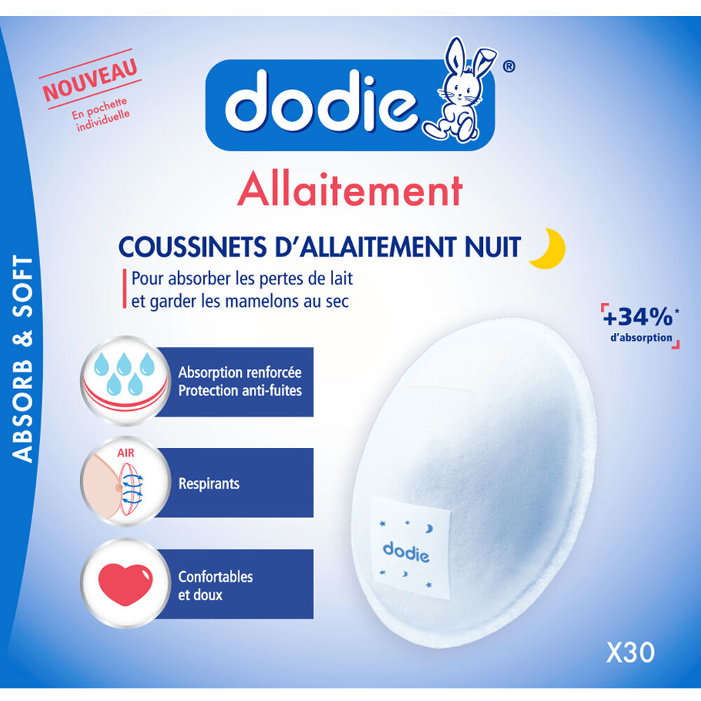 Dodie Coussin Allaitement + Adhésif Nuit 30 Pièces