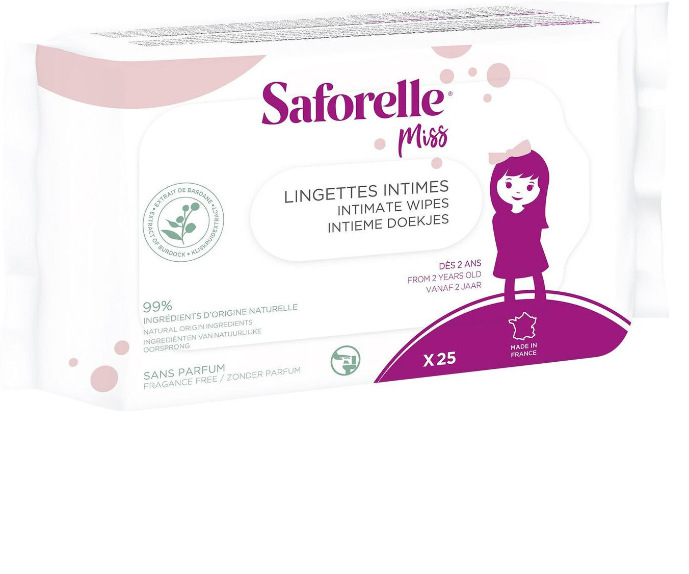 Saforelle Miss Lingettes Intimes Biodégradable 25 Pièces