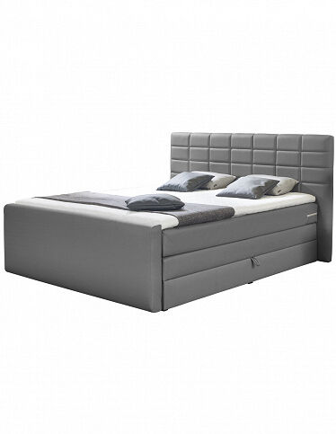 VEDIA Boxspring-Bett «Nora», grau, 140 x 200 cm, 1 Box, 1 Matratze