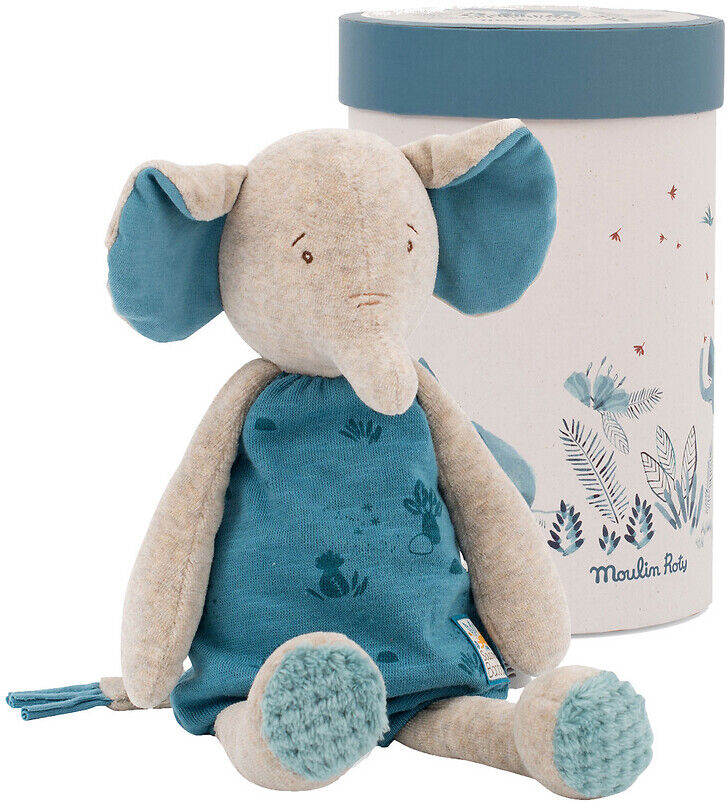 MOULIN ROTY Kuscheltier Elefant Bergamote Sous mon baobab BLAU