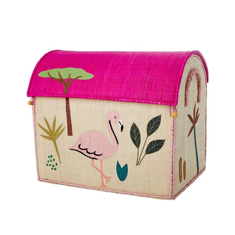 rice Bast-Spielzeugkiste JUNGLE FLAMINGO – LARGE (50x33x40) in rosa/pink