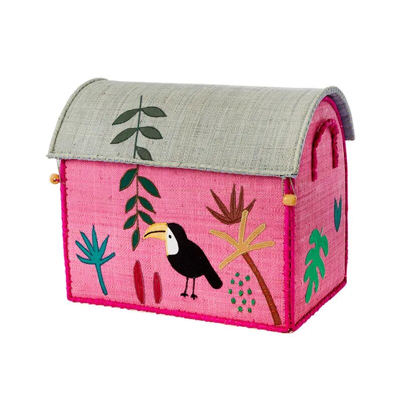 rice Bast-Spielzeugkiste JUNGLE TUCAN – SMALL (36x25x31) in pink