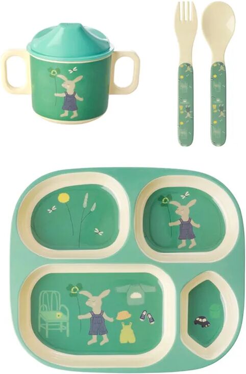 rice Geschirr-Set GREEN BUNNY PRINT 4-teilig in grün