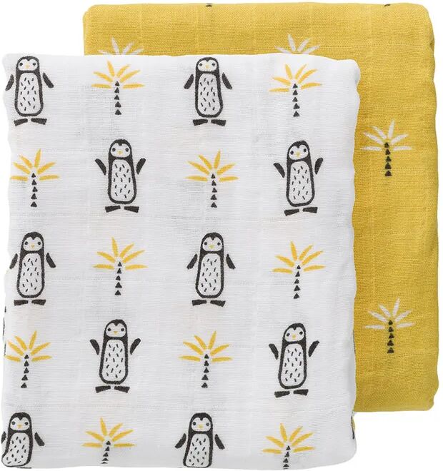 FRESK Mulltuch-Set PINGUIN (70x60) 2er-Pack in weiß/gelb