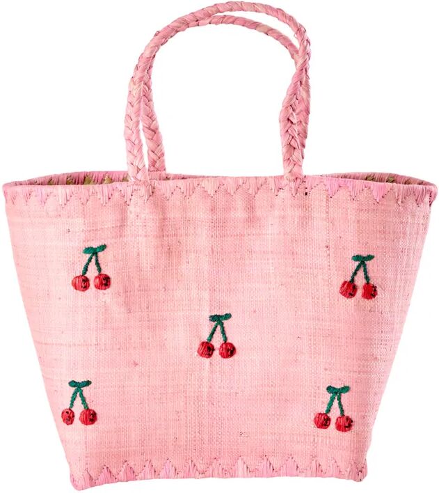 rice Raffia-Handtasche CHERRIES (30x30x20) in pink