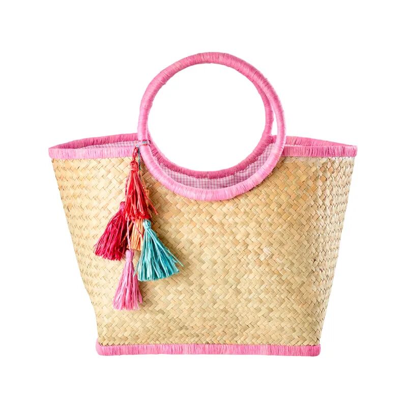 rice Raffia-Handtasche TASSELS (31x34x30) in natur/pink