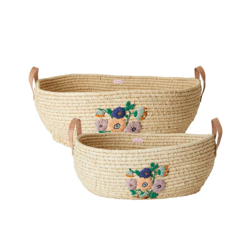 rice Raffia-Korb BIG OVAL - FLOWER 2-teilig in natur