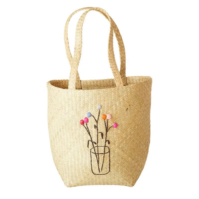 rice Raffia-Strandtasche FLOWER (33x18x33) in natur