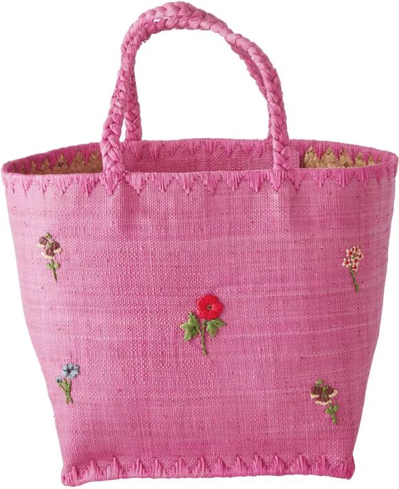 rice Raffia-Tasche FLOWERS M (20x30) in pink