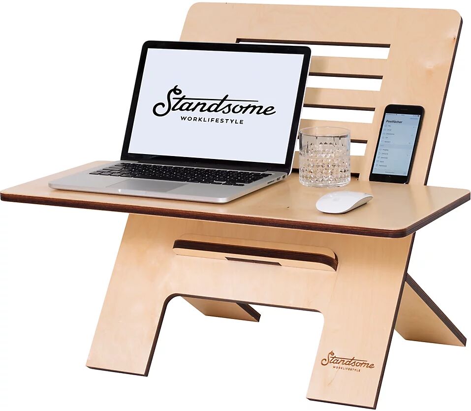 Standsome Stehschreibtisch-Aufsatz SLIM Crafted mit breiter Ebene HxBxT 570 x 670 x 490 mm Birke natur