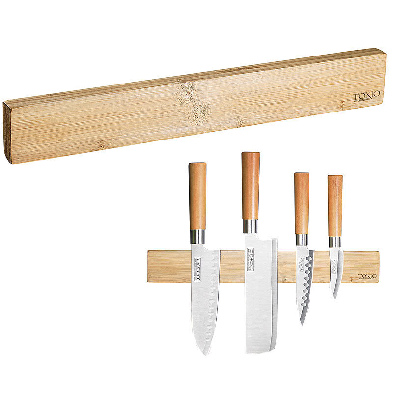 TokioKitchenWare Originelle Messer-Magnetleiste aus echtem Bambus-Holz