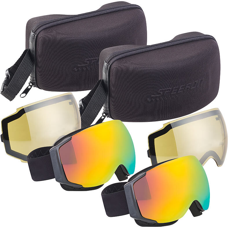 Speeron 2er-Set Ski-&Snowboard-Brillen, Panorama-Sicht & kratzfestem Revo-Glas