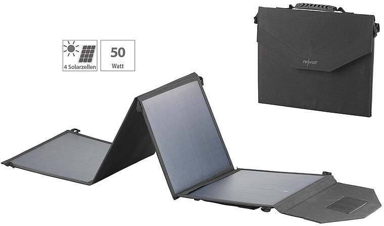 revolt Mobiles, faltbares Solarpanel, 4 monokristalline Solarzellen, 50 Watt