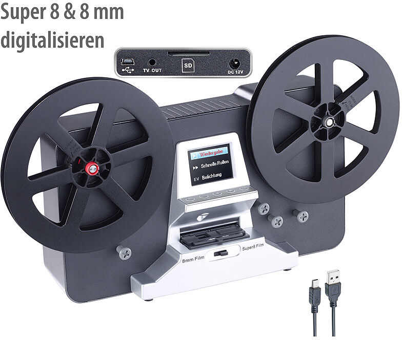 Somikon HD-XL-Film-Scanner & -Digitalisierer für Super 8 & 8 mm, bis 7