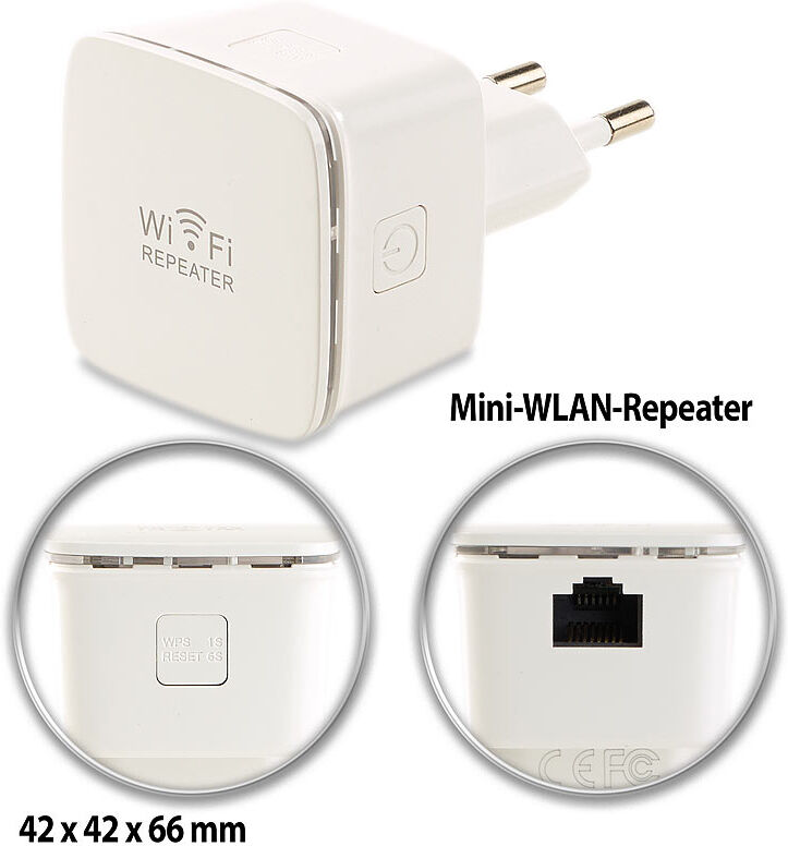 7links Mini-WLAN-Repeater WLR-350.sm mit Access-Point & WPS-Knopf, 300 Mbit/s