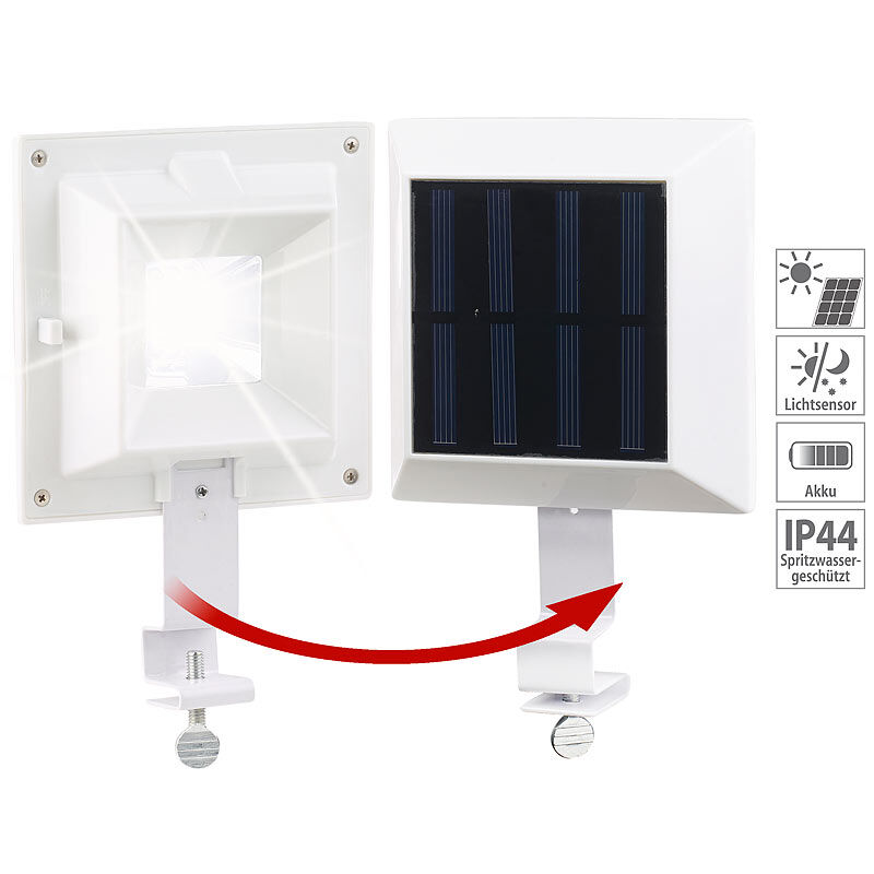 Lunartec Solar-LED-Dachrinnenleuchte, 6 SMD-LEDs, 20 Lumen, IP44, Licht-Sensor
