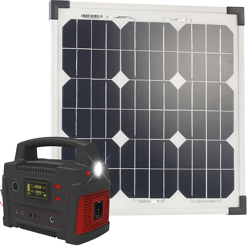 revolt Powerbank & Solar-Konverter mit 20-Watt-Solarpanel, 114 Ah, bis 600 W