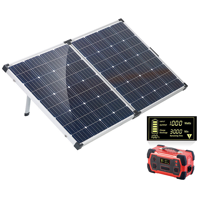 revolt Powerbank & Solar-Konverter mit mobilem 160-Watt-Solarpanel, 216Ah