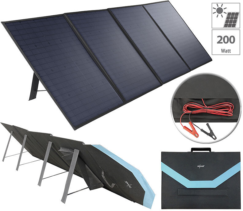 revolt Mobiles, faltbares Solarpanel, 4 monokristalline Solarzellen, 200 Watt