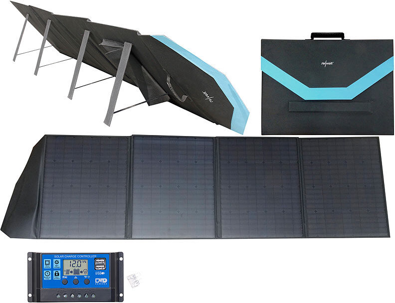 revolt Mobiles, faltbares Solarpanel, 4 Solarzellen, 200 W & Solar-Laderegler