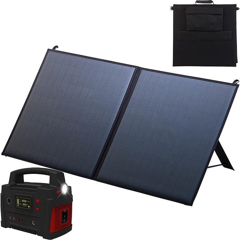 revolt Powerbank & Solar-Konverter mit mobilem 110-Watt-Solarpanel, 114 Ah