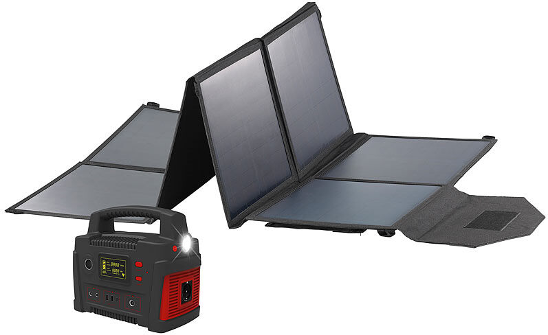 revolt Powerbank & Solar-Konverter mit faltbarem 100-Watt-Solarpanel, 114 Ah