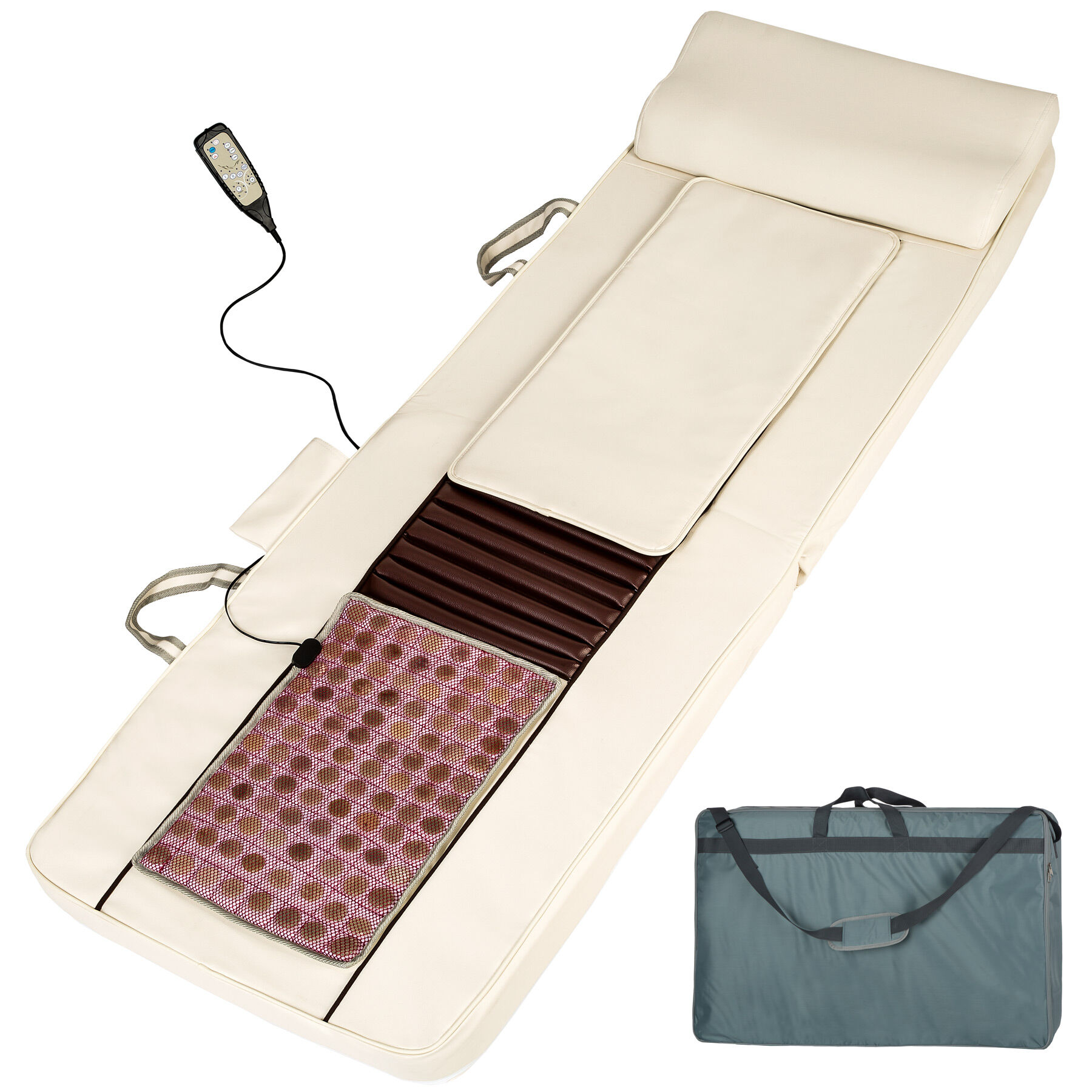 tectake Masážní matrace Shiatsu s vyhřívací nefritovou poduškou - béžová