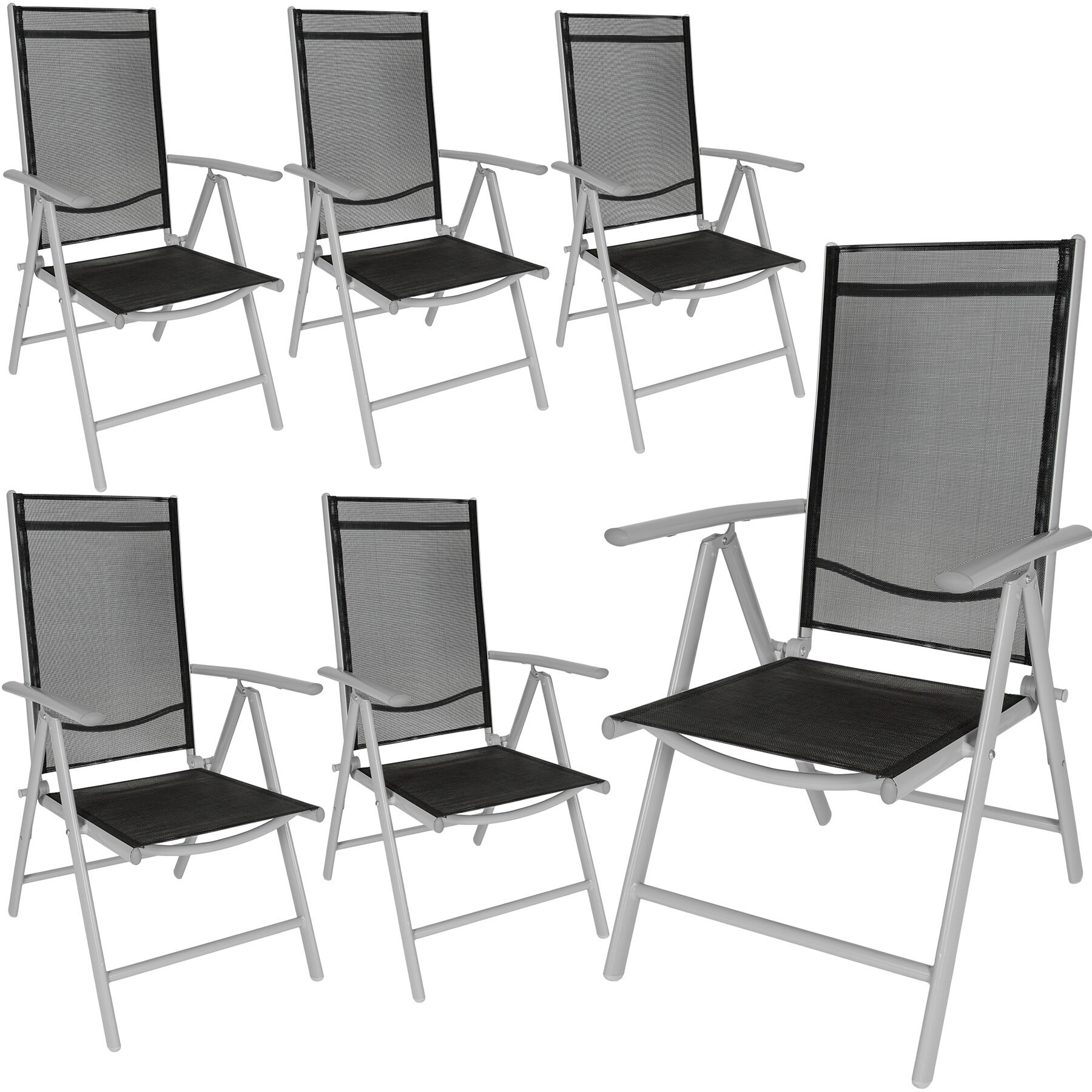 tectake 6 Zahradní židle hliníkové - černá/stříbrná
