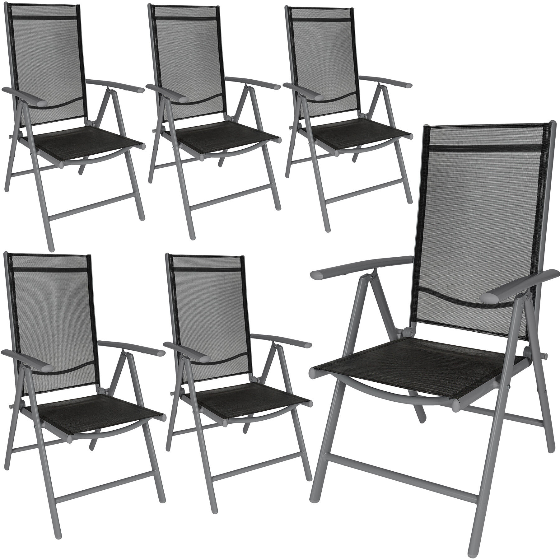 tectake 6 Zahradní židle hliníkové - černá/antracit