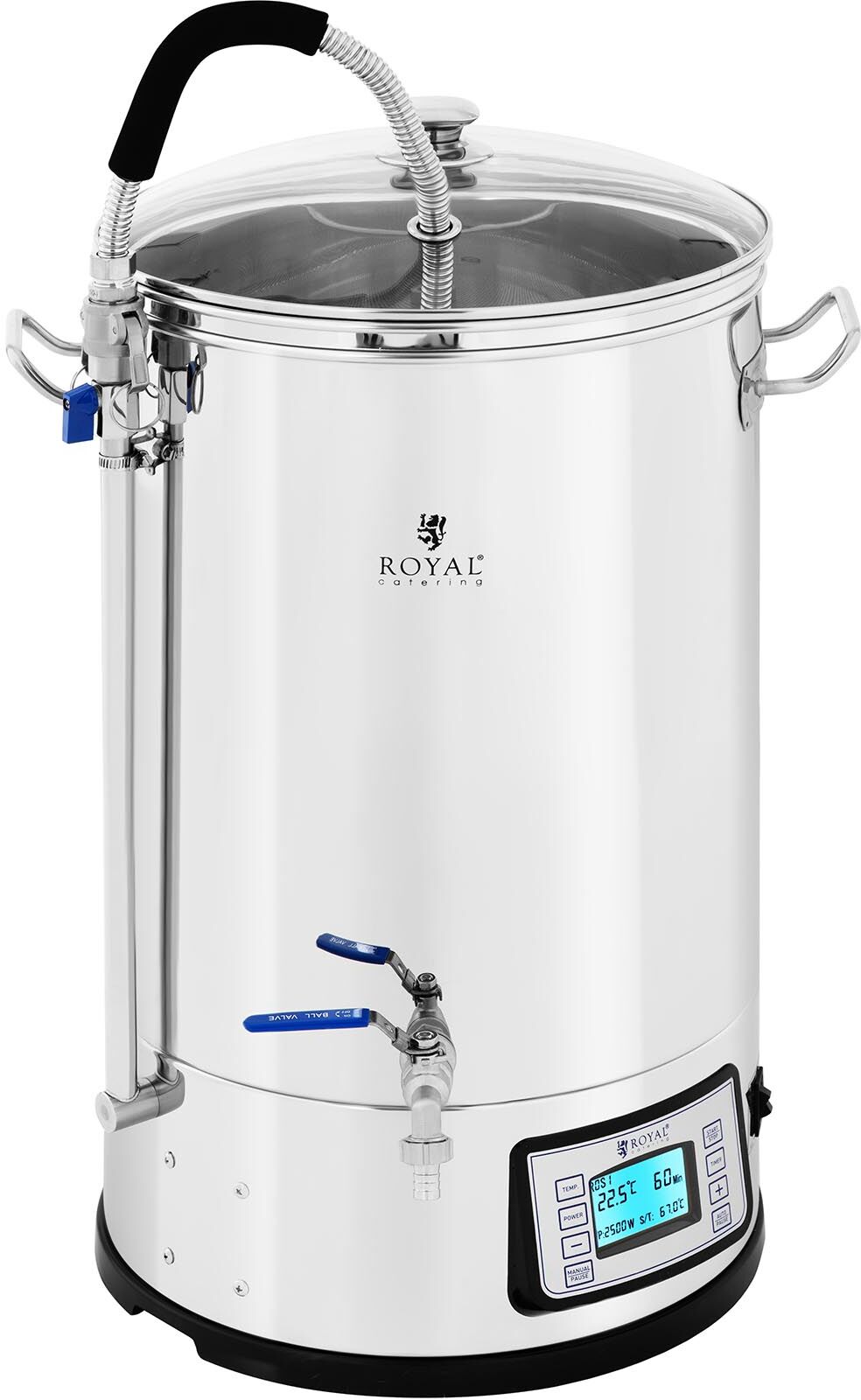 Royal Catering Kotel na vaření piva -30 l - 2 500 W - 25–100 °C - ušlechtilá ocel - displej - časovač RCBM-30CF