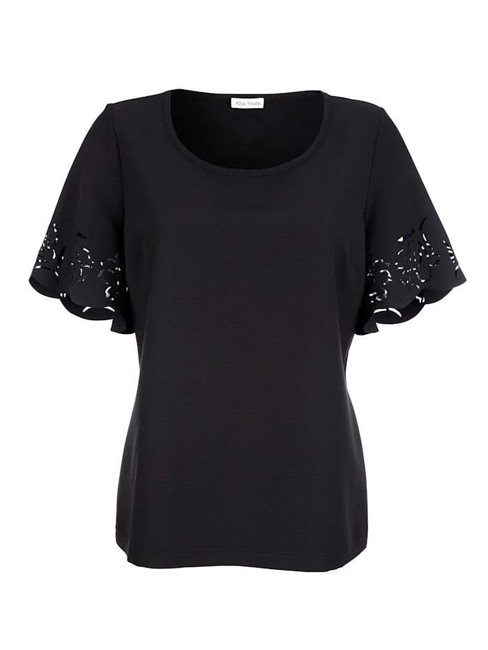 Alba Moda Shirt mit Lasercut am Ärmel, schwarz