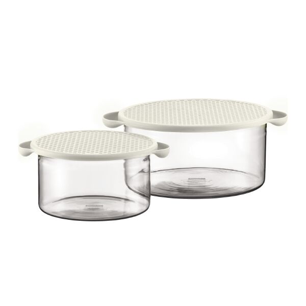 Bodum HOTPOT SET Set van 2 schalen met siliconen deksel, 1.0 l - 2.5 l  Gebroken wit