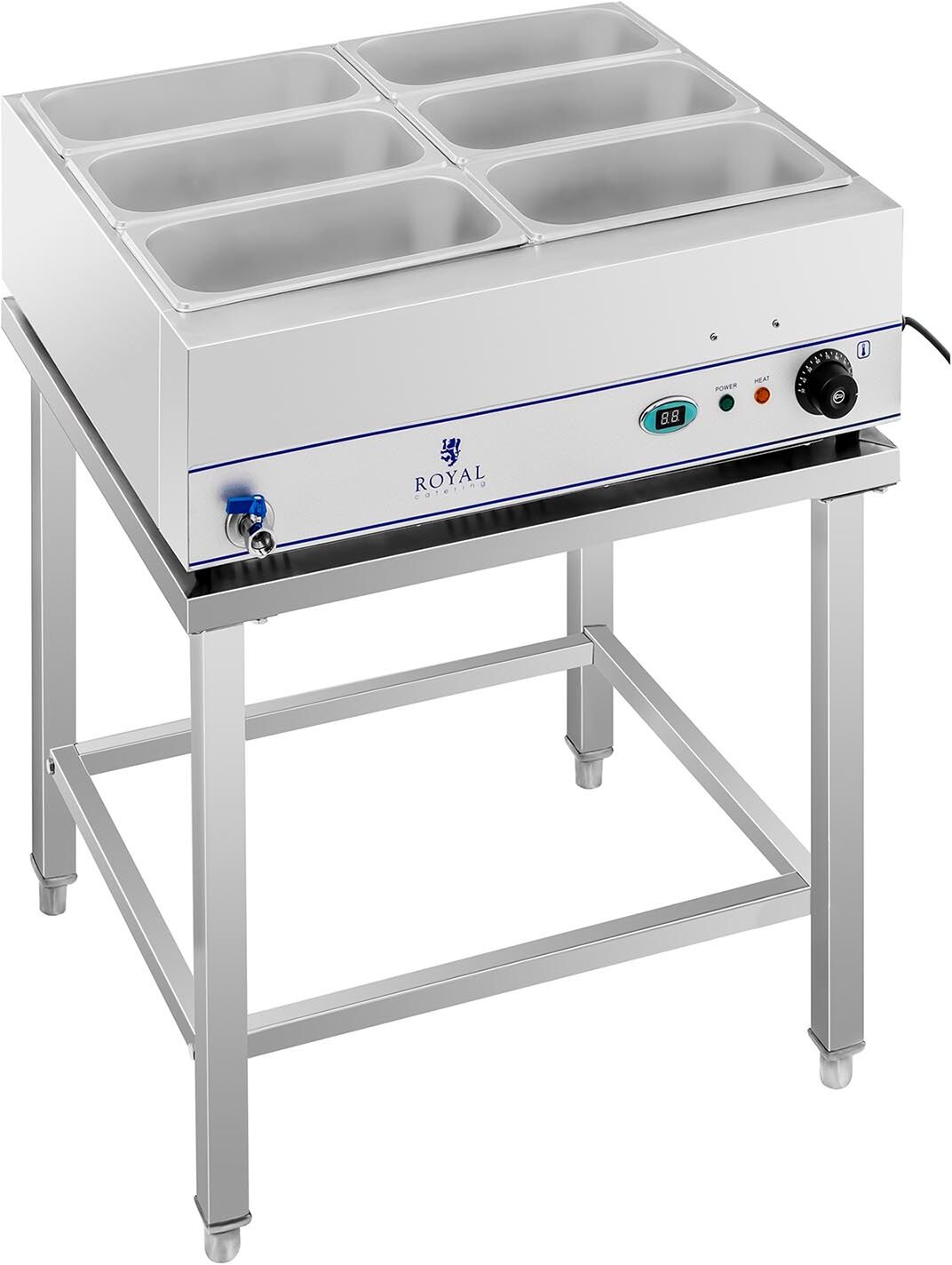 Royal Catering Bain-Marie - 2.000 W - 6 x 1/3 GN-containers - met voet en aftapkraan RCBM-6WS-2000