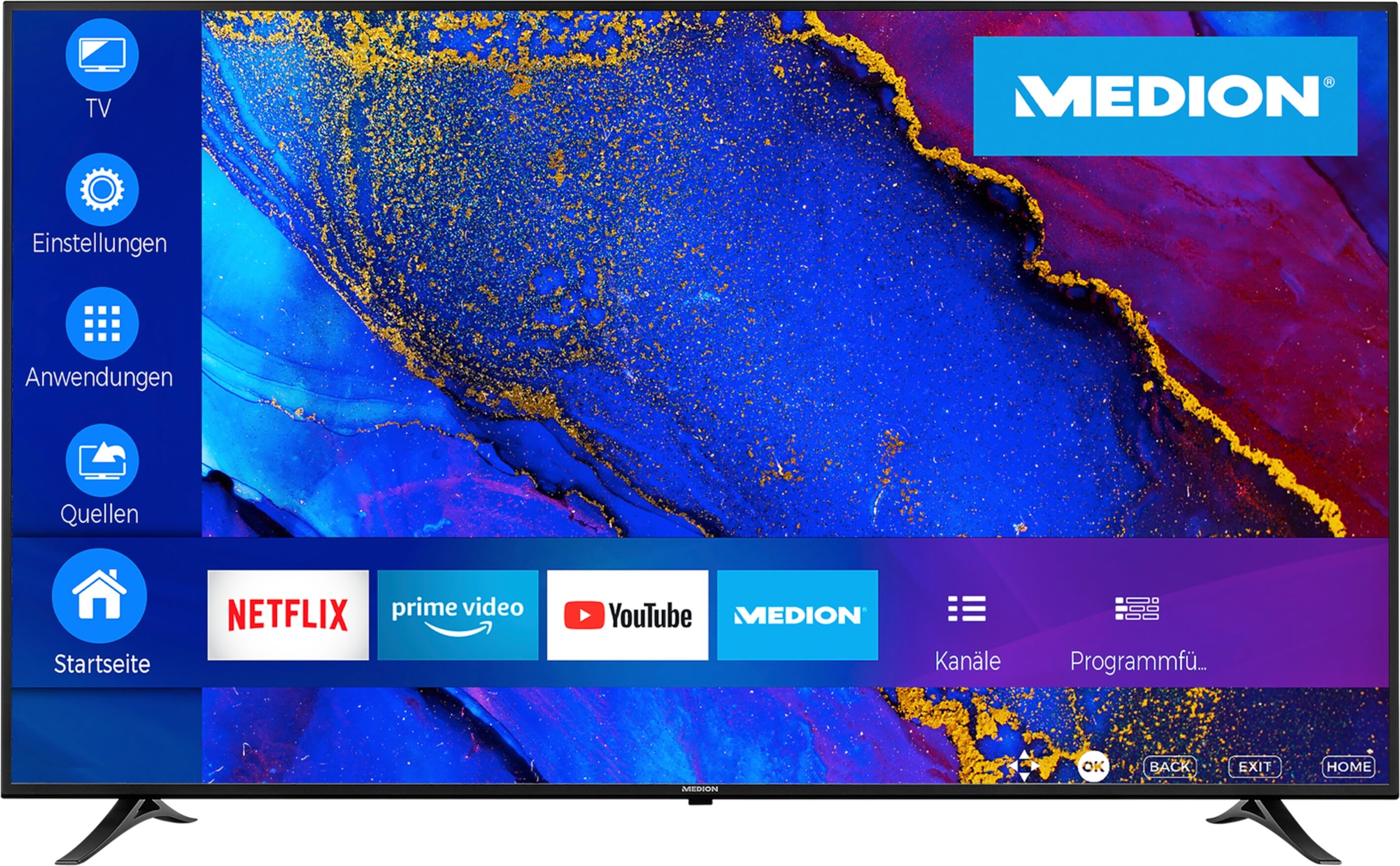 MEDION LIFEÂ® X17572 Smart-TV  189,3 cm (75 inch) Ultra HD Display  WCG  HDR  Dolby Vision  Micro Dimming  MEMC  PVR ready  Netflix  Amazon Pr