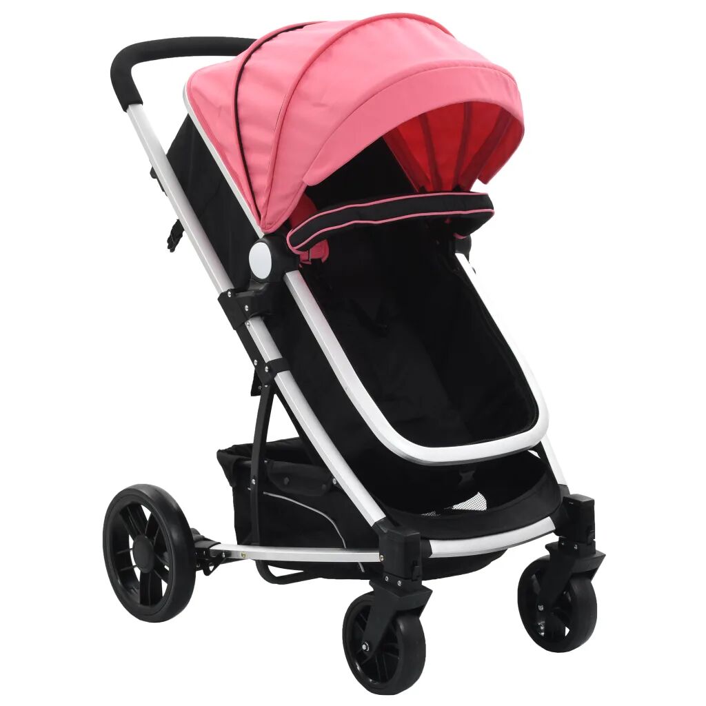 vidaXL Kinderwagen 2-in-1 aluminium roze en zwart